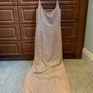 Long apricot silk/sequin gown